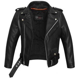Chaqueta de motocicleta clásica lisa lateral con cinturón cintura MCJ de Vance cuero - Imagen 1 de 4