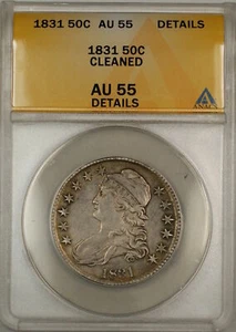 1831 Capped Bust Silver Half Dollar 50c Coin ANACS AU-55 Details Cleaned (9) - Picture 1 of 2