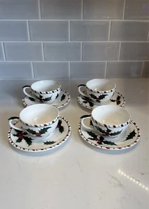 LEFTON Christmas Holly Berry Candy Cane Cup & Saucer Set Of 4 026 - Bild 1 von 11