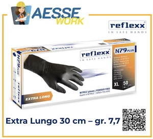 Guanti Nitrile Reflexx N79P Neri 50 Pz. Extra Lunghi Industria Parrucchieri - Imagen 1 de 5