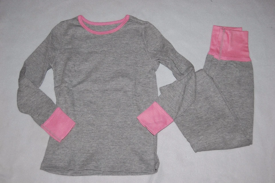 Conjunto Ropa Interior Larga Niñas CAMISA TÉRMICA PANTALONES Longjohns GRIS Rosa Borde XS 4-5 Foto 1 de 1