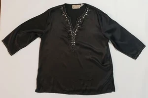 New Direction Womens Black Blouse Shirt Size Medium M Jeweled Front - Picture 1 of 6