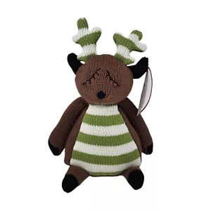 Pottery Barn Kids 10 Zoll Rentier 2008 braun mit grün weißen Streifen Strickspielzeug Plüsch - Bild 1 von 7