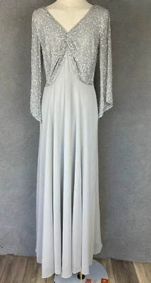 Vestido largo para mujer J Kara manga 3/4 cuello en V adornado plateado 6 nuevo sin etiquetas. Foto 1 de 4