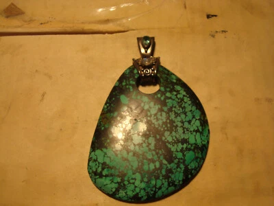 Sajen Sterling LARGE Turquoise Pendant With MOONSTONE & GREEN APATITE - Image 1 of 4