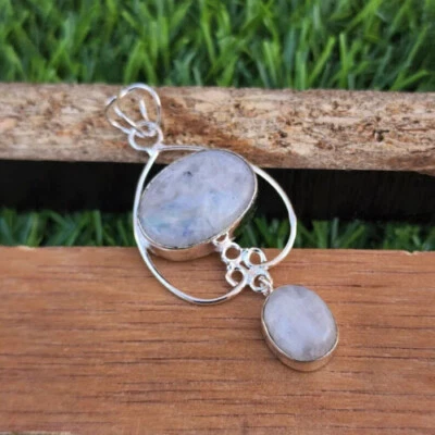 Lush Regenbogen Mondstein Edelstein 925 Sterlingsilber Handgemacht Anhänger S-43 - Bild 1 von 4