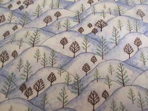 Cotton Fabric Snowy Hills Evergreen Trees #5749 Vintage Blank Quilting BTYx44 - Picture 1 of 7