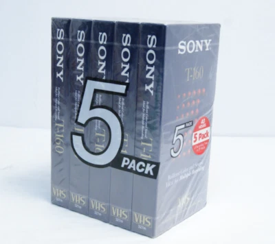 Sony T-160 5 упаковки новый 8 часов EP записываемый VHS видео ленты T160ESD запечатанный - Изображение 1 из 4
