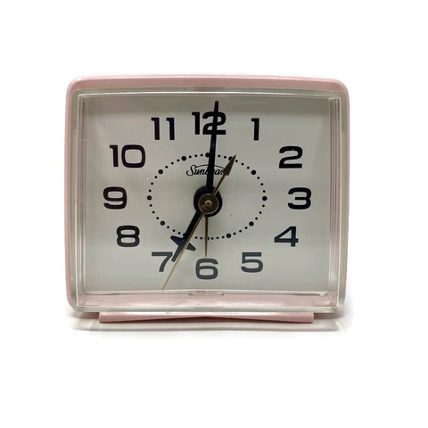 Vintage Sunbeam Electric Clock Petite Alarm No. B001 Pink With Box Cover