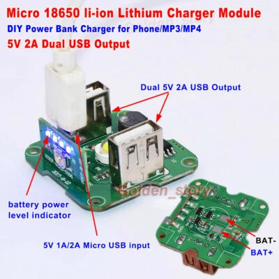 5V 2A Dual USB 18650 Lithium Li-ion Battery Charger Module DIY Phone Power Bank - Image 1 of 4