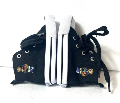 Polo Ralph Lauren Niño Bebé Talla 5 Parte Superior Alta Negro Lona Tenis Zapatos Con Cordones Foto 1 de 4