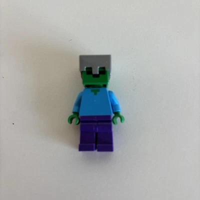 Lego Minecraft Zombie Mini Figura Con Casco Plano Plateado Pantalones Púrpura Min131 Foto 1 de 4