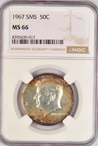 1967 SMS TONED Kennedy Half Dollar NGC MS 66 SP66 Toning Silver Coin 50C - Picture 1 of 4