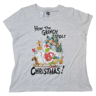 NUEVO CON ETIQUETAS Cómo el Grinch Robó Navidad Gris Jaspeado Claro Camiseta Talla Grande XXL Foto 1 de 4