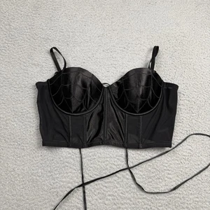 Forest Ink Corset Top Womens Medium Black Widow Web Embroidered Lace Back - Picture 1 of 7