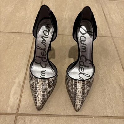 Женские туфли-лодочки на высоком каблуке Sam Edelman из змеи и черной замши с носком 7,5 точек - Изображение 1 из 4