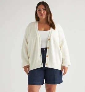 EUC Quince Womens 100% Organic Cotton Oversized Boyfriend Cardigan IVORY M - Picture 1 of 6