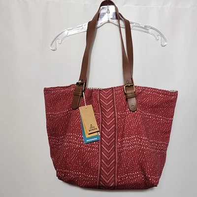 Bolso de Mano PrAna Slouch Mediano Mango de Cuero Rojo Cáñamo Orgánico Reciclado 18" x 12" Foto 1 de 4