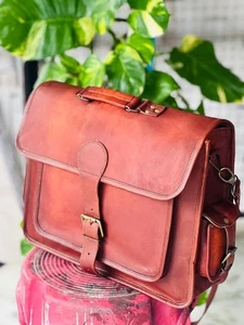 Maletín bolso mensajero para computadora portátil marrón vintage de cuero de cabra real de 16" para hombre - Imagen 1 de 5