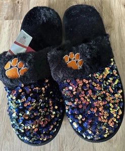 CLEMSON TIGERS-FOCO Womens NCAA Team Sequin Slippers Size XL (11-12) NWT - Picture 1 of 3