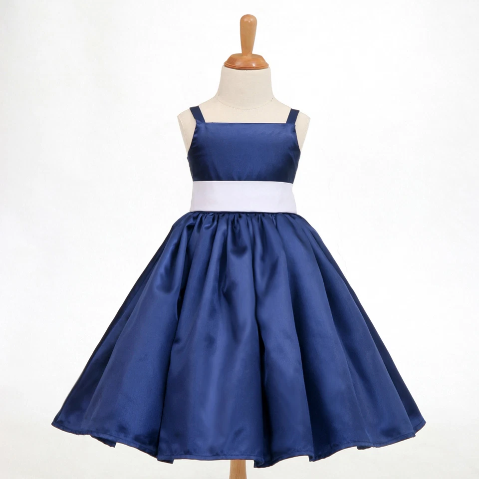 Navy Blue Christmas Spaghetti Straps Flower Girl Dress 12-18M 2 4 5/6 8 10 12 - Image 1 of 1