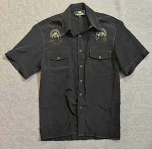 Pearl Snap Shirt Mens S Black Short Sleeve Cowboy Rancher Western Wear Rockabill - Picture 1 of 13