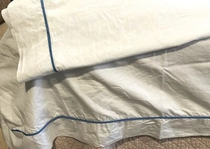 Vintage Ralph Loren White King Duvet Cover Blue Border 100% Egyptian Cotton - Picture 1 of 10