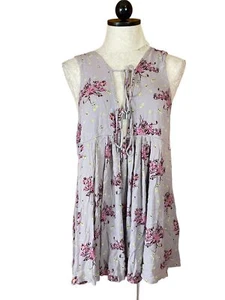 Top túnica suéter Free People corbata de encaje sin mangas floral púrpura lila talla S nuevo sin etiquetas - Imagen 1 de 10
