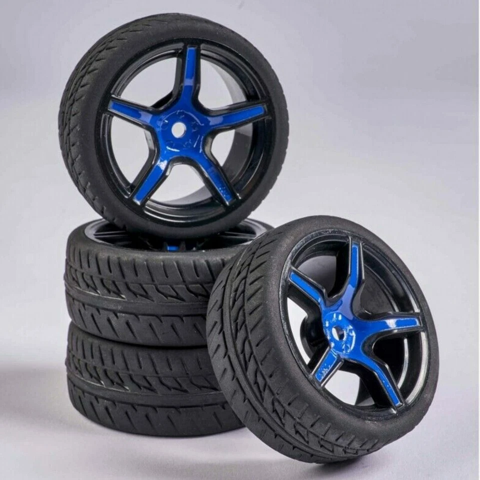 Carson 500900167 - 1:10 Wheel Set 5 Spoke Design (4) Blue/Black - New - Image 1 of 1