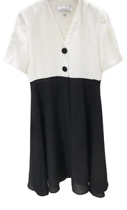 P - Bichon by Sara Edwards Black & White Coat Dress Vintage 14 Flared Bottom - Picture 1 of 10