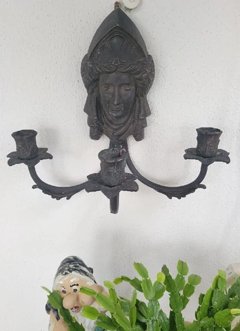 Antique 3 Arm Figural Wall Sconce 12 H × 17 Cover