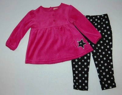 Camisa VELOUR rosa de lujo para niñas pequeñas y leggings negros STAR 12 meses Foto 1 de 2