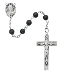 Genuine Black Onyx 6mm Bead Sterling Center And Crucifix Holy Gemstone Rosaries - Picture 1 of 1