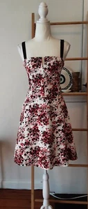 Vintage Princess Highway White + Black & Red Flowers Sz 12 - Picture 1 of 5