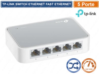 HUB DI RETE SWITCH ETHERNET 5 PORTE 10 / 100 Mbps TP-LINK TL-SF1005D LAN RJ45 - Immagine 1 di 3