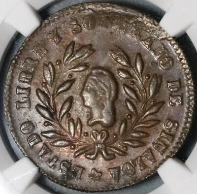 1859 NGC MS 62 Sinaloa Culiacan Mexico 1/4 Real Coin Top POP 2/0 (21090902C) - Image 1 of 4