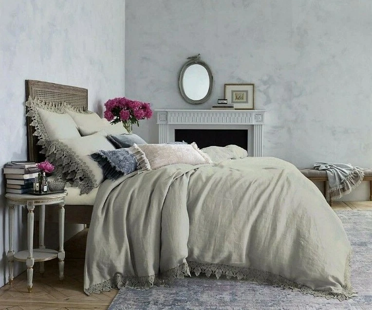 Wamsutta Vintage Evelyn Linen Duvet Cover Set Linen Lace Full/Queen