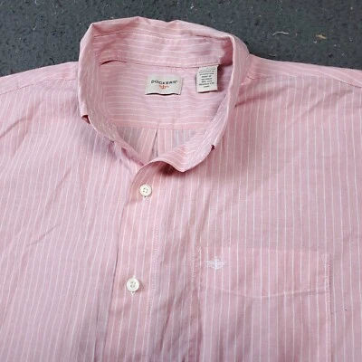 Camisa Dockers Para Hombre Talla L Grande Rosa Rayas Manga Corta Botón Foto 1 de 4