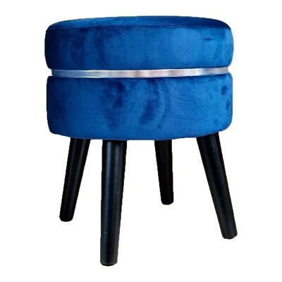 Pouf Velluto Rotondo colore Blu, con Effetto Striscia Argento - Immagine 1 di 4