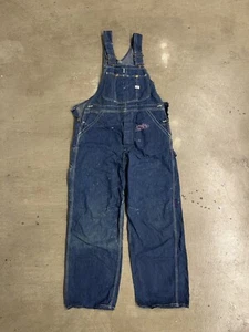 Vtg 50s Lee Jelt Denim Sanforized 38x30 Bib Overalls Button Fly Union Made USA - Picture 1 of 11