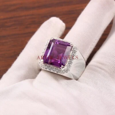 Natural Amethyst Gemstone with 925 Sterling Silver Ring for Men's #3571 - Image 1 of 4