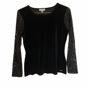 calvin klein velour lace top womens m medium black long sleeves nwt - Picture 1 of 8