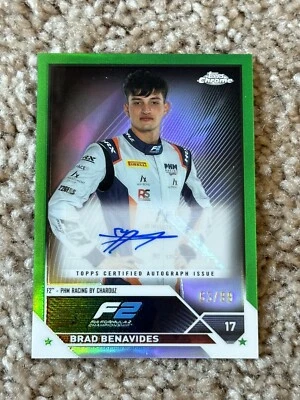 2023 Topps Chrome F1 Brad Benavides Green Refractor Auto /99 F2 PHM CAC-BB - Image 1 of 3
