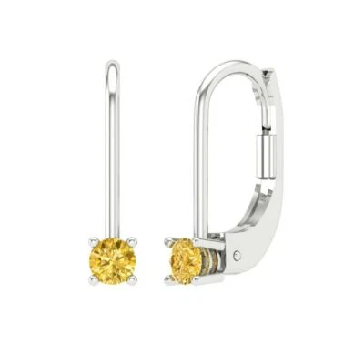 Yellow Zirconia Stud Earrings for Women, Lever Back (0.5 cttw, 4.0mm, Round-Cut) - Image 1 of 4