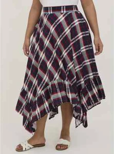 Womens Torrid HANKY HEM MAXI SKIRT - CHALLIS PLAID BLACK Size 0 12 Large NWT - Picture 1 of 6