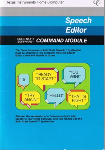 SCANNED COPY OF MANUAL FOR Speech Editor TI-99/4a VERY RARE CARTRIDGE ...