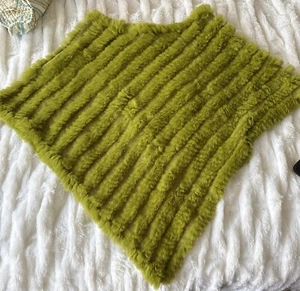 L.a.c.e Womens Shawl GREEN RabbitFur MEDIUM/large Poncho/ Triangle - Picture 1 of 5