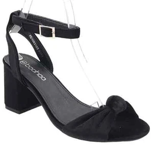 Boohoo Women Block Heel Ankle Strap Knotted Sandals Size US 6 Black - Picture 1 of 6