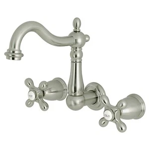Kingston Brass Heritage Two-Handle 3-Hole Wall Mount Bathroom Faucet Brushed - Picture 1 of 5
