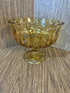 Anchor Hocking Compote Fruit Bowl Vtg Fairfield Amber Glass 7-1/2" tall, 9" wide - Picture 1 of 7